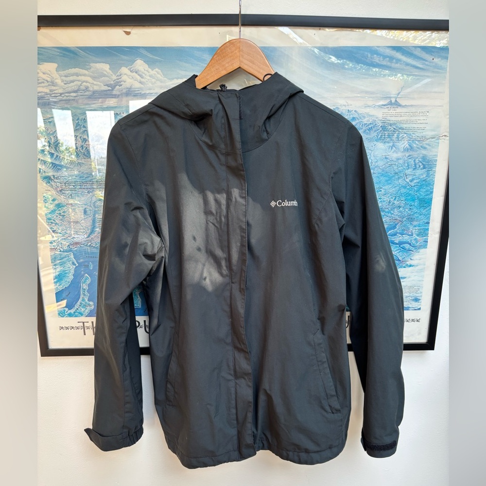 Columbia Black Hooded Rain Jacket